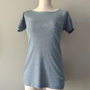 Splendid Striped Top Womens Size Small Boat Neck Blue Grey Stripes Short Sleeve